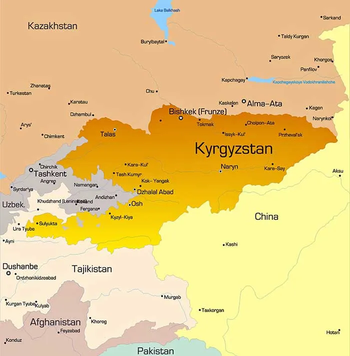 中国和吉尔吉斯斯坦交界地图